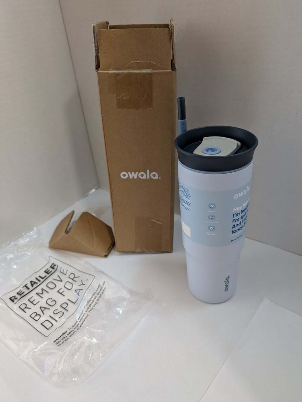 Owala 24oz Insulated Tumbler w/ Straw & 2-in-1 Lid Spill Resistant Light Blu NEW